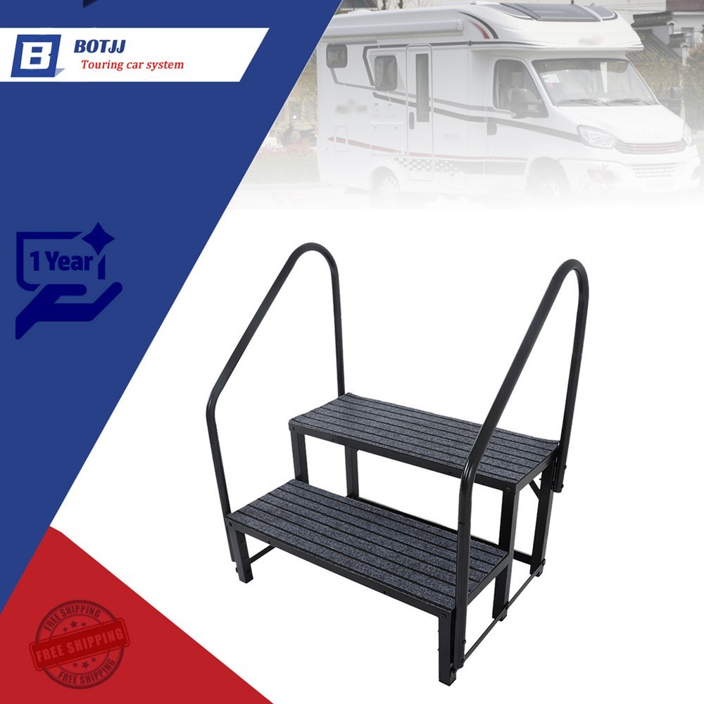 NEW For 2 Step RV Steps with 2 Handrails w/Step Mat 660 lbs Load Capacity
