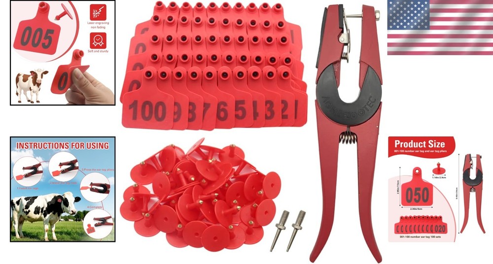 Livestock Ear Tag Kit with 100 Tags & Applicator