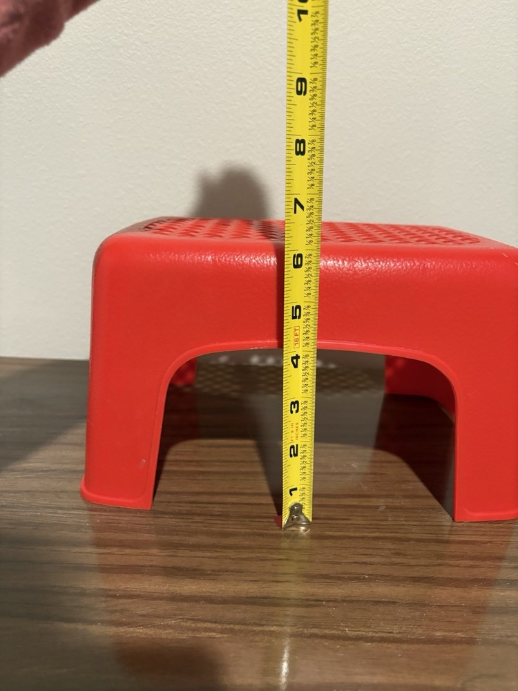Vintage Red Plastic Step Stool Cross Hatch Pattern Small For Children