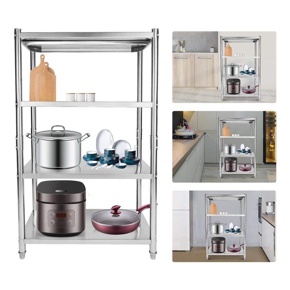 4 Tier Stainless Steel Heavy Duty Shelving Adjustable Shelf Storage Silver