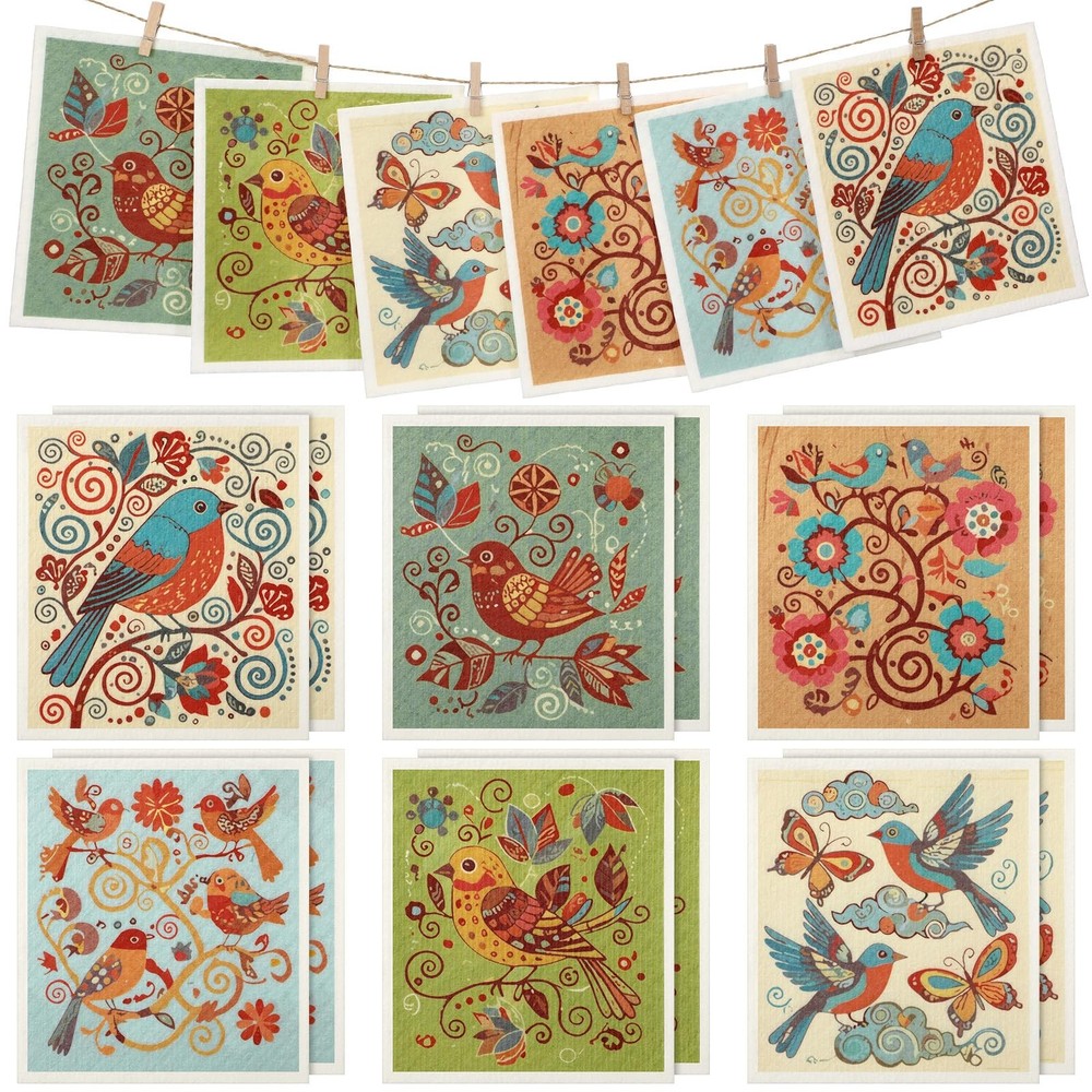 12 Pack Sweden Dishcloths 6 Patterns Super Absorbent Reusable Quick-Drying Wa...
