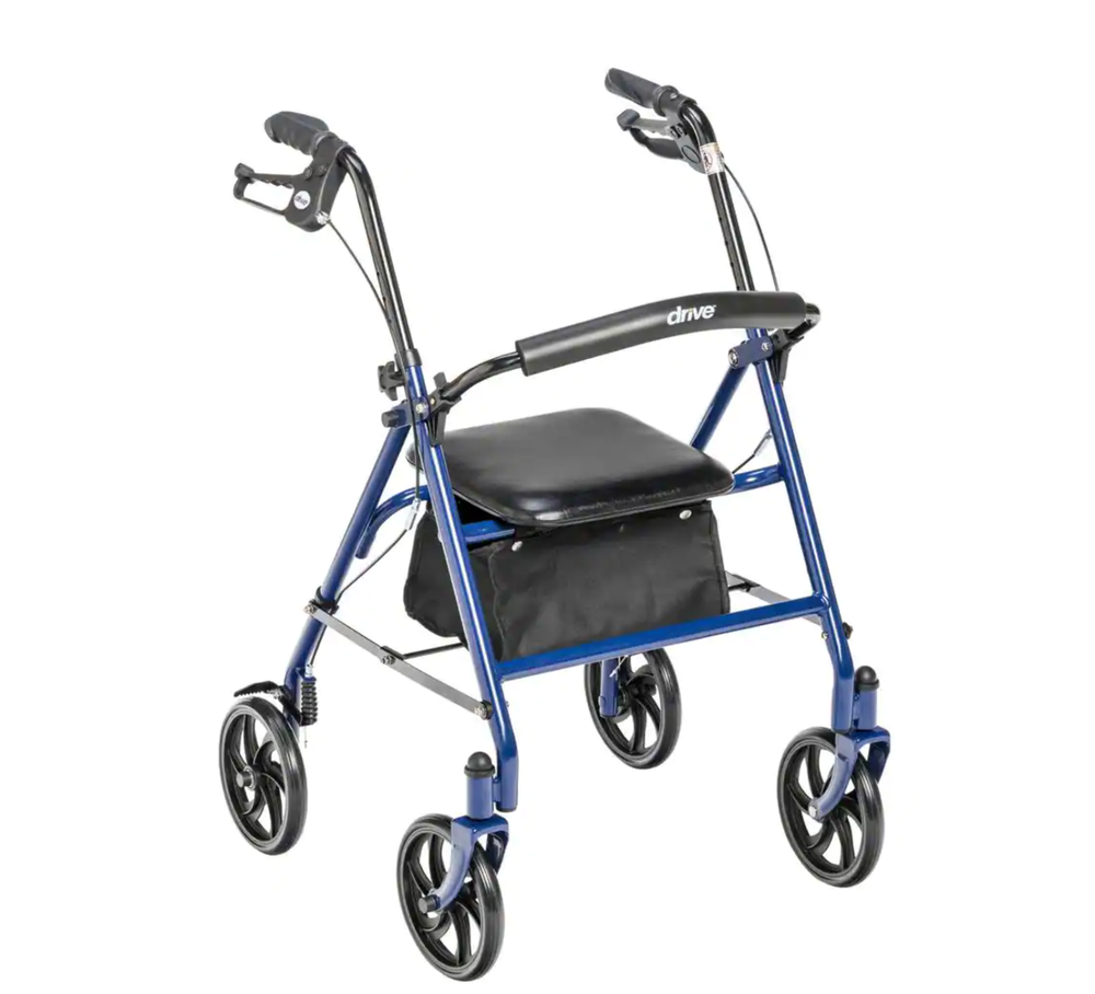 4-Wheel Walker Rollator Fold Up Removable Back Support Walking Assist Blue