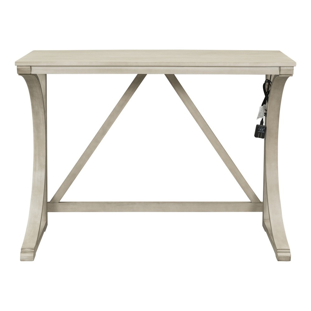 Rustic 3 Piece Counter Height Table Set Small Spaces w/ 2 Bar Stools & USB Port