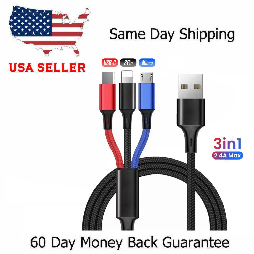 3in1 Fast USB Charging Cable Universal Multi Function iPhone 17 Charger Cord lot