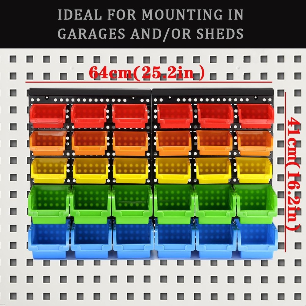 30-Bin Wall Mounted Storage Bins Kit, Tool Organizer Rack, Garage Hardware Or...