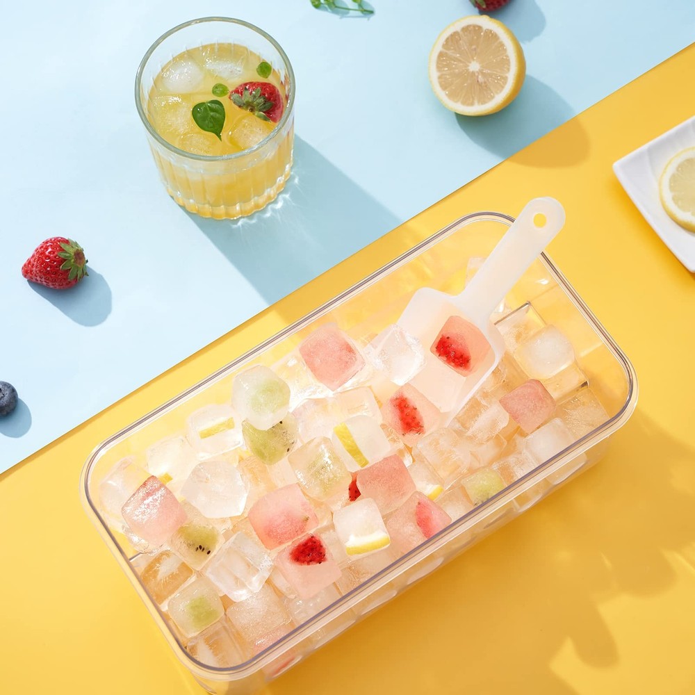 Blue 2 Tier Ice Cube Tray Set Easy Release BPA Free Includes Lid and Storage Bin