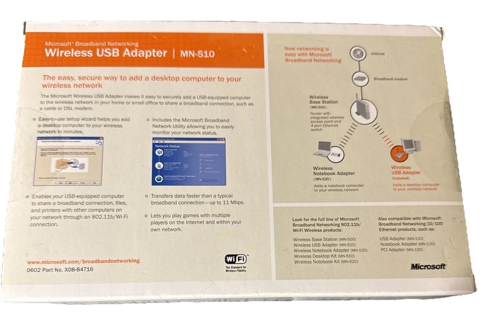 Microsoft (MN-510) Wireless-B USB Broadband Networking Adapter SEALED