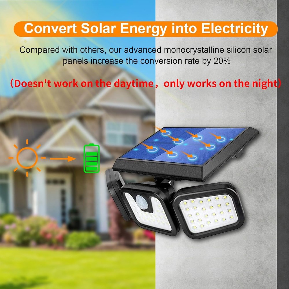 2 Pack Solar Security Lights with Motion Sensor & Adjustable LED Heads