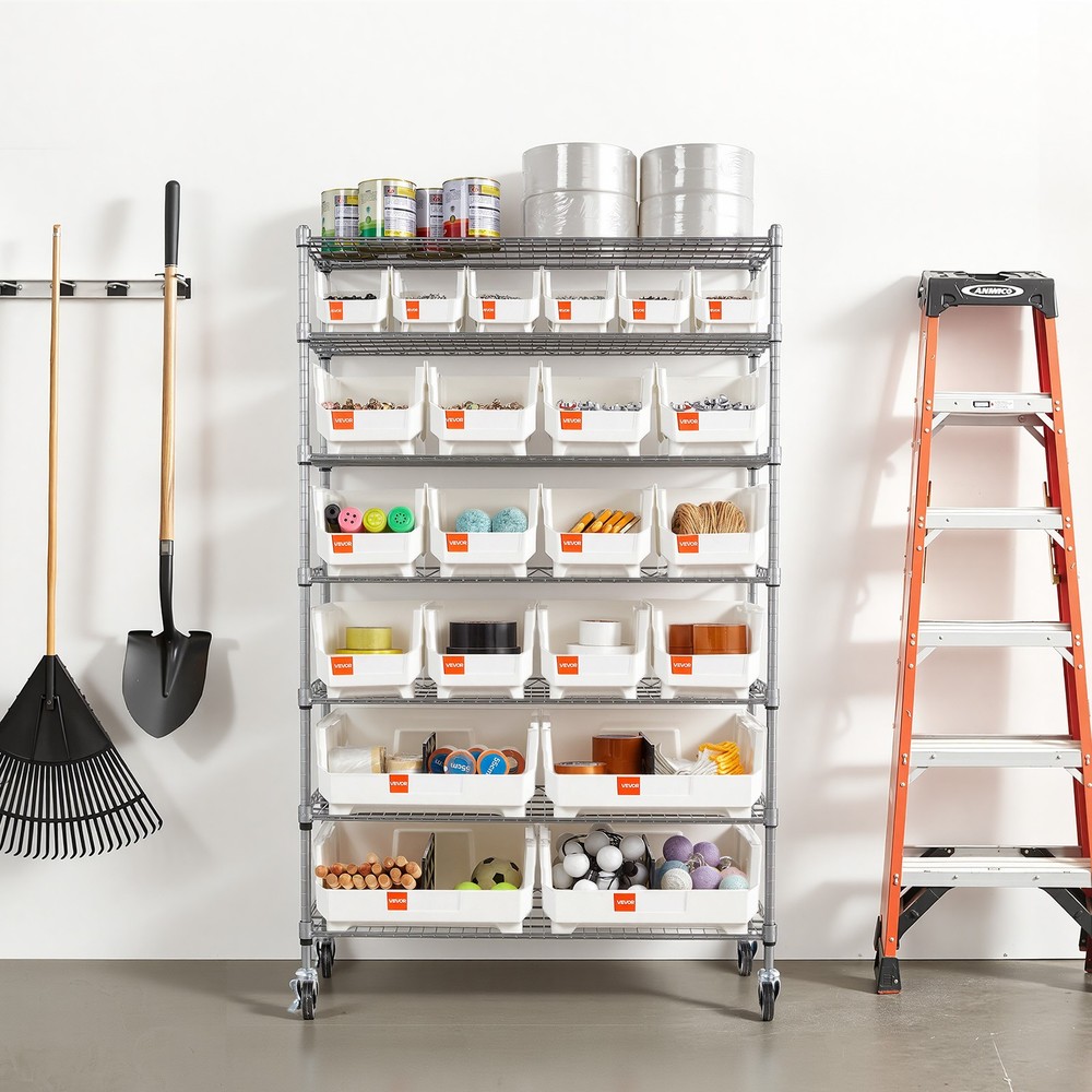 VEVOR Rolling Bin Storage Rack 7-Tier Bin Rack Storage System with 22 Bins
