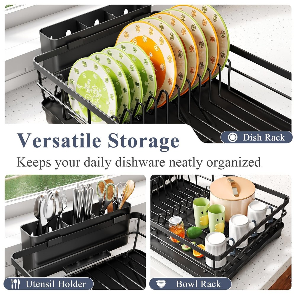 Dish Drying Rack - Rust Resistant Dish Drainer for Kitchen Counter with Drain...