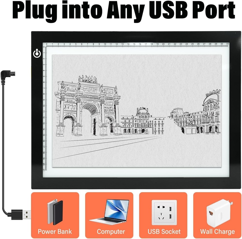 Ultra-Thin A4 Tracing Light Box, USB LED Light Table with Adjustable Brightness