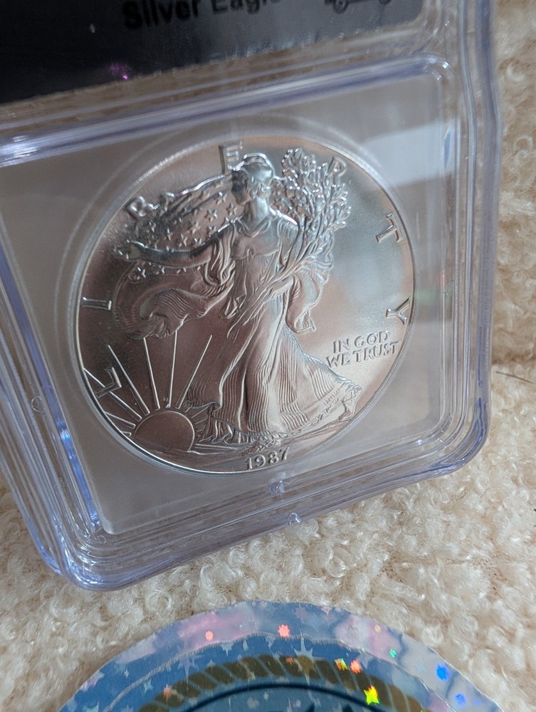1987 * First Delivery $1 America Silver Eagle * Walking Liberty * ICG MS70