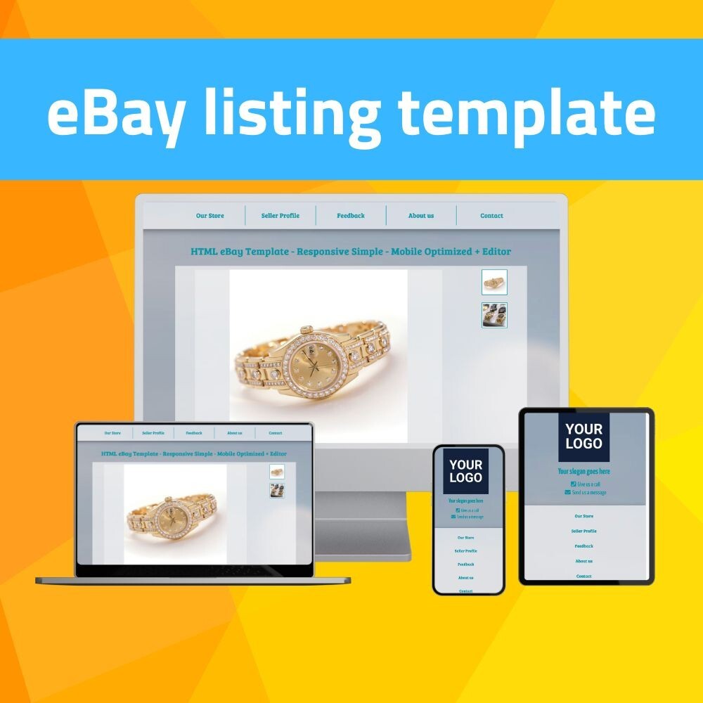 HTML eBay Template - Responsive Professional - Blue - Mobile Optimized + Editor