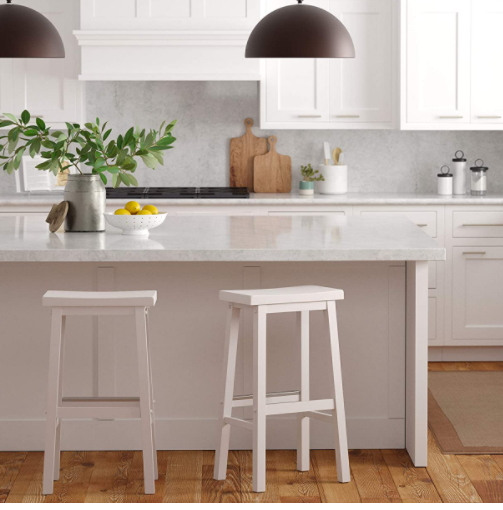 Classic Solid Wood Saddle-Seat Kitchen Counter Stool with Foot