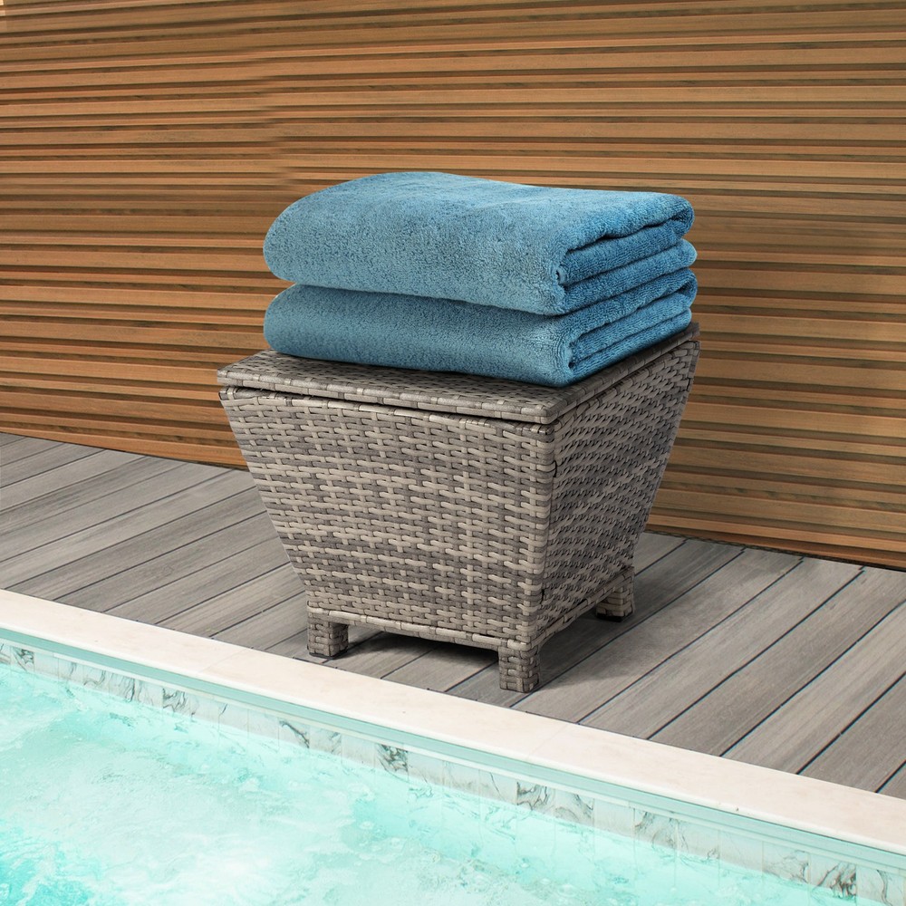 Outdoor PE Wicker Side Table with Storage, Small Patio