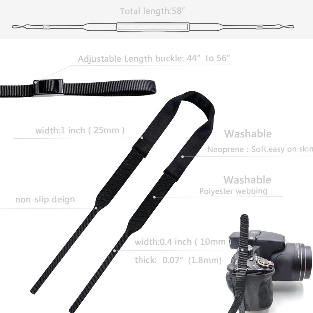YMTHamaz3 Camera Neck Strap Thin,Binocular with Neoprene 58 inch, Black
