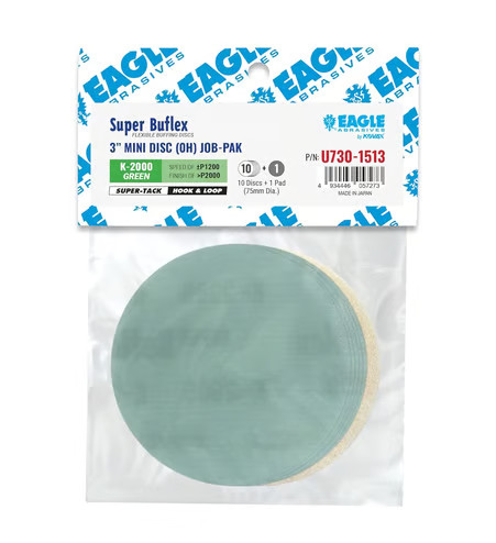 Eagle Abrasives 3” DRY Buflex Discs Grn w/ Pad