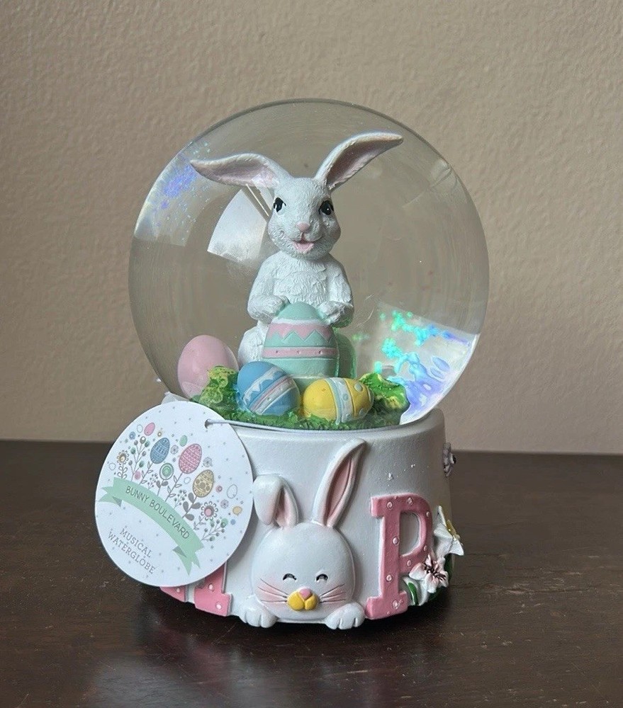 Bunny Boulevard Musical Snowglobe New Easter Bunny With Eggs