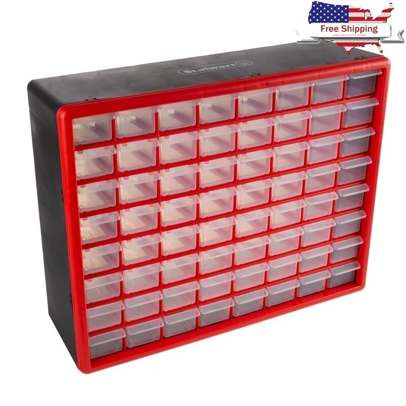 64 Drawer Storage Organizer Plastic Bins Multi Purpose Wall Mount Tool Supplies