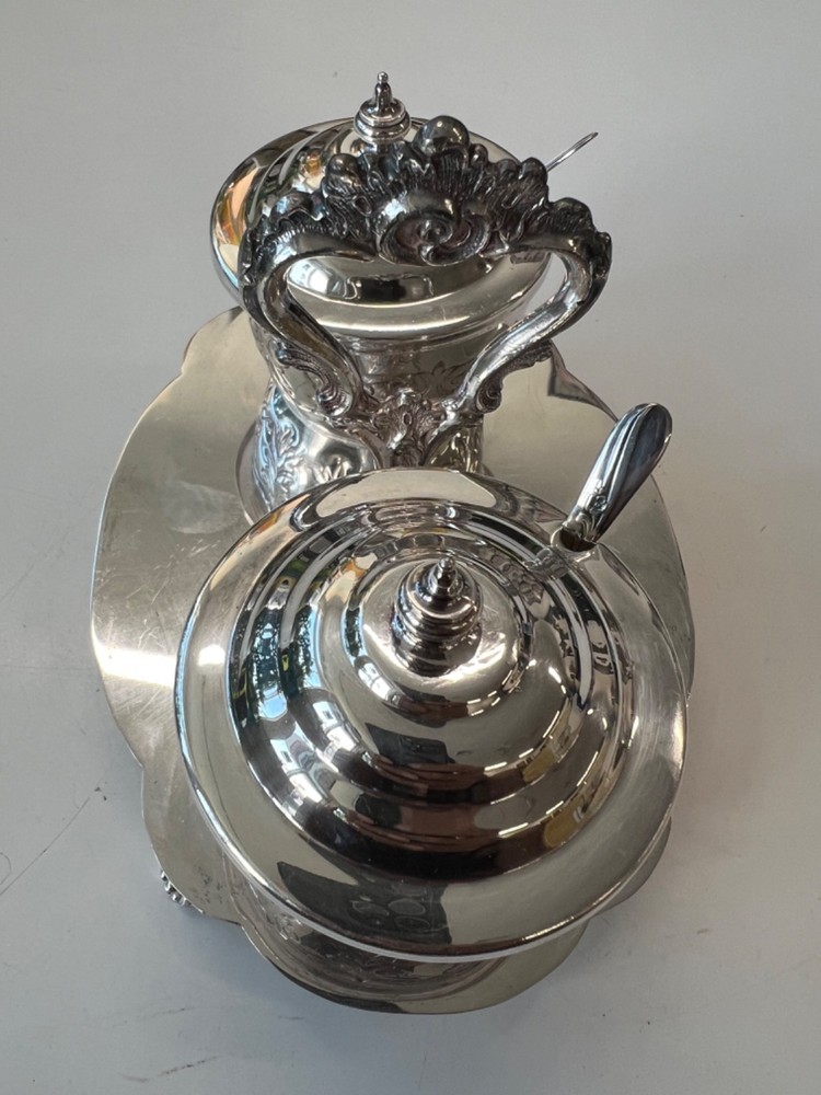 Vintage Silver Plated Condiment Jam Caddy Set