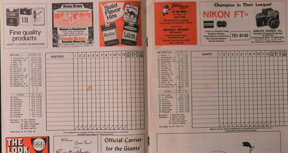 1970 San Francisco Giants MLB Baseball Game Program