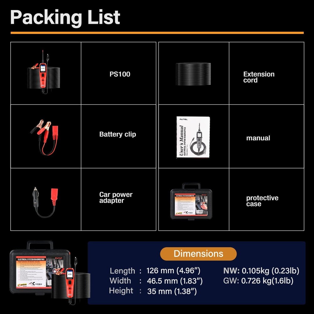 Autel PowerScan PS100 Electrical Diagnostic 12V/24V AVOmeter Circuit Tester Tool