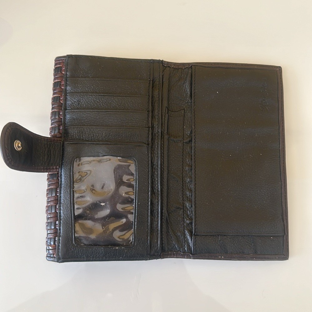 Brighton Woven Flap Brown Leather Wallet
