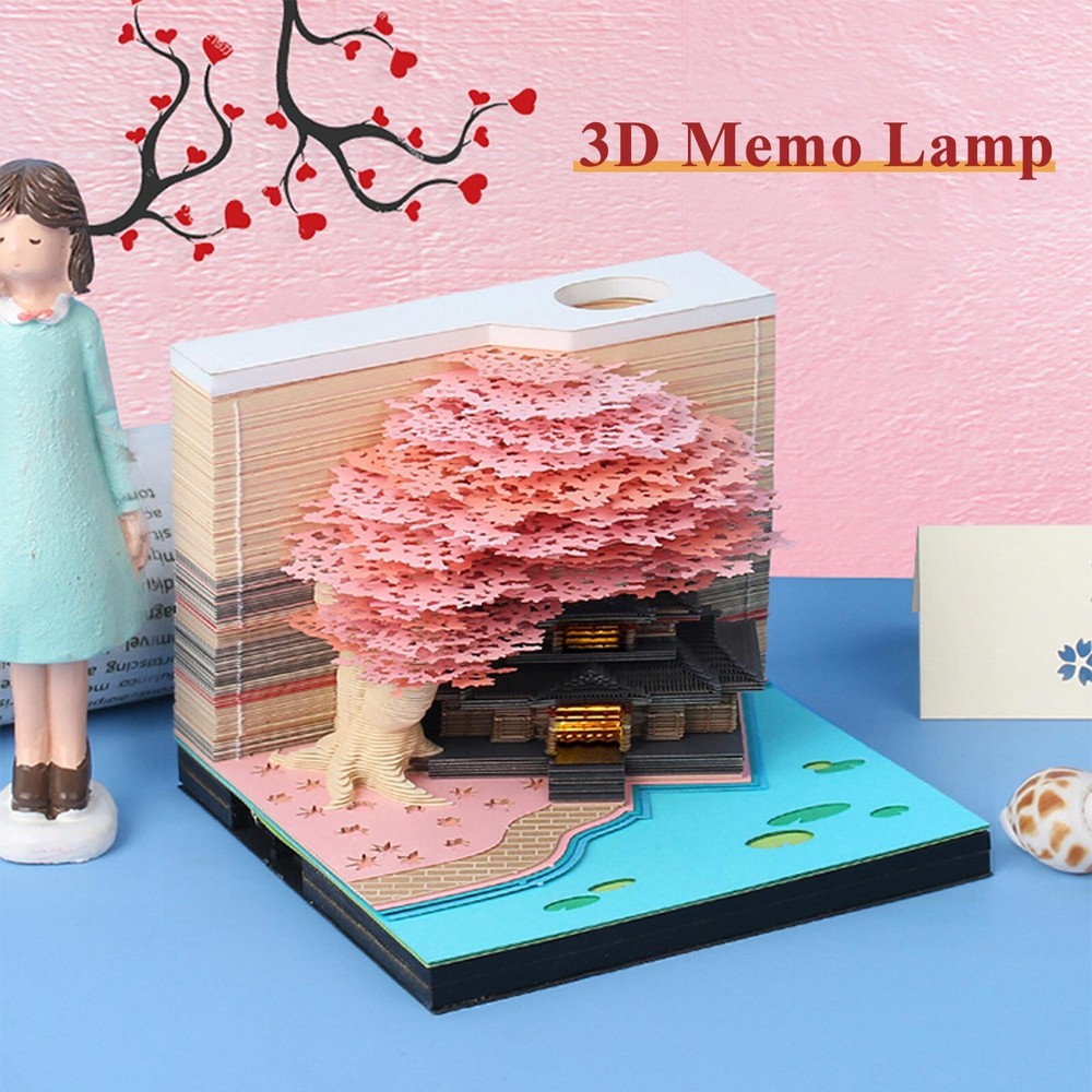 3D Memo Pad 260 Sheets Paper Carving Sticky Notes Convenience Post Notes pink