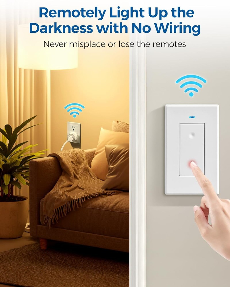 Remote Control Outlet, Wireless Light Switch, Remote Light Switch Kit, 100ft RF