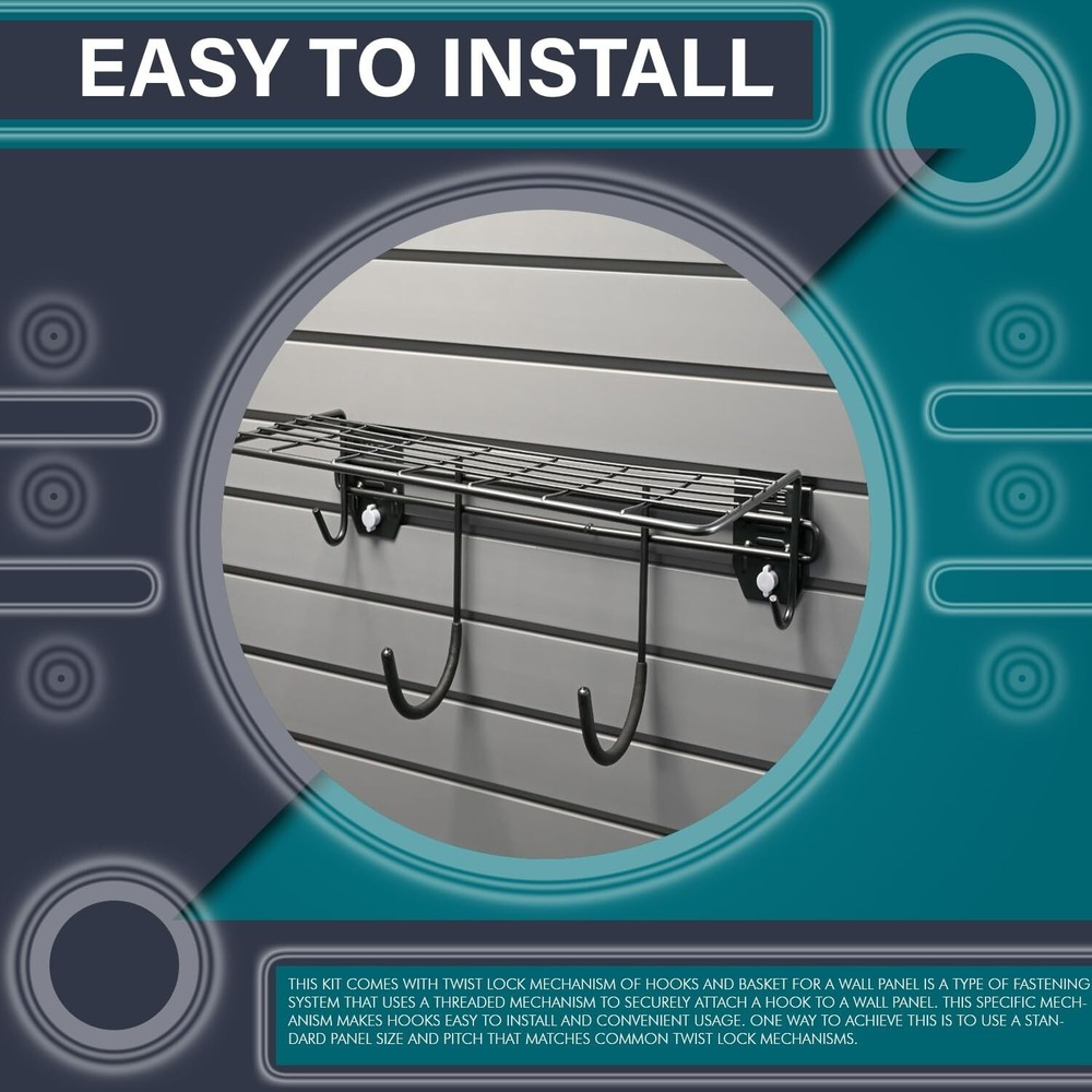 EVOPanel Wall Storage System Shelf with Hooks Black EPHOSH