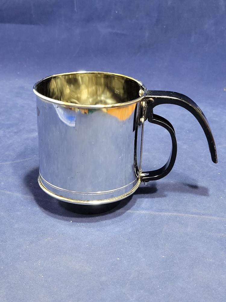 Vintage Stainless Steel Hand Held Flour Sifter With Pull Handle, 1 Cup