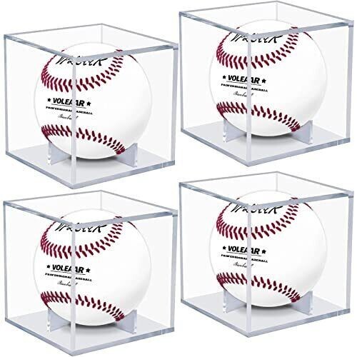Baseball Display Case 4 Pack UV Protected Acrylic Square Baseball Holder Clear
