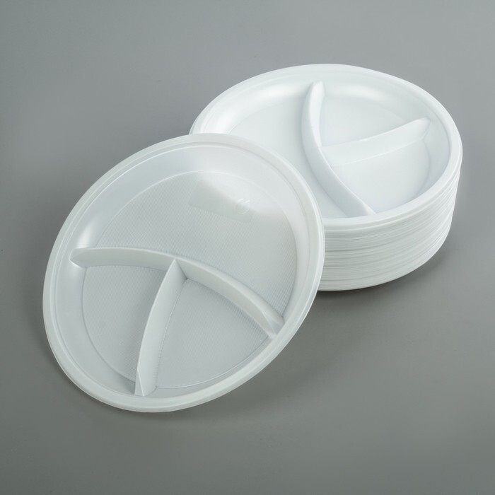 100 x 3 Section Reusable Plastic Compartment Plates White Catering Weddings 26cm