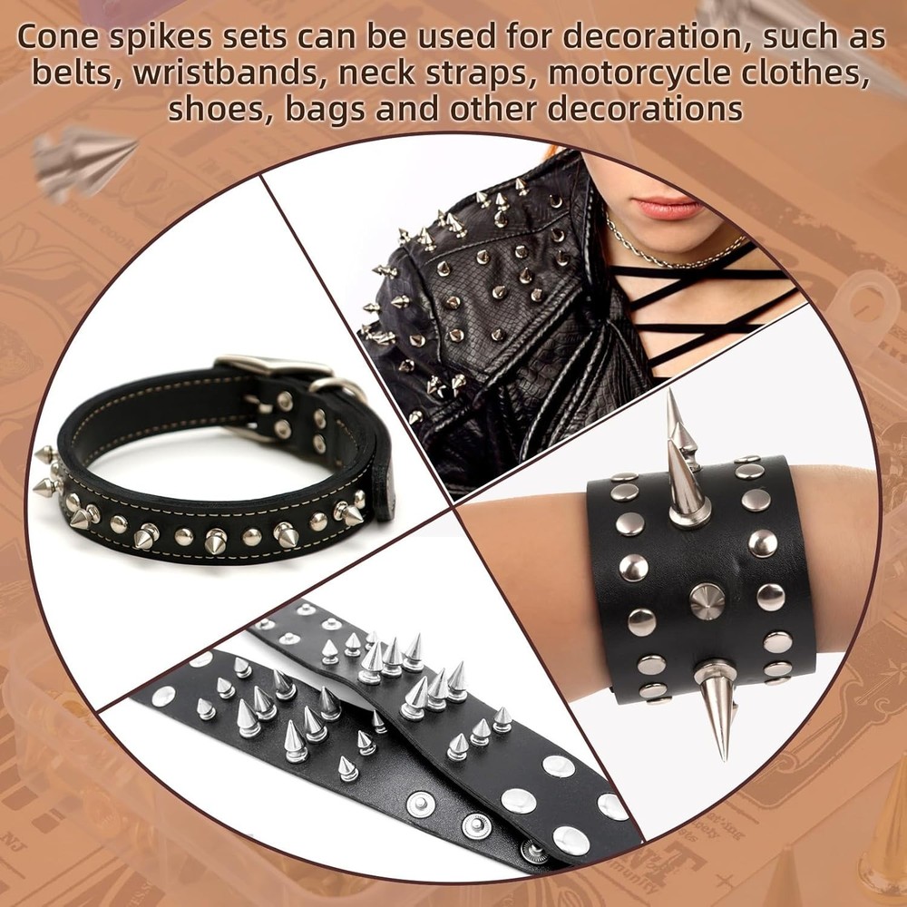 80 Pieces Multiple Sizes Cone Spikes, Screwback Studs Rivets, 3 Sizes Metal T...
