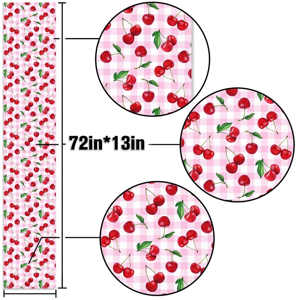 Cherry Table Runner Spring Summer Fruit Birthday Party Decorations Dining Roo...