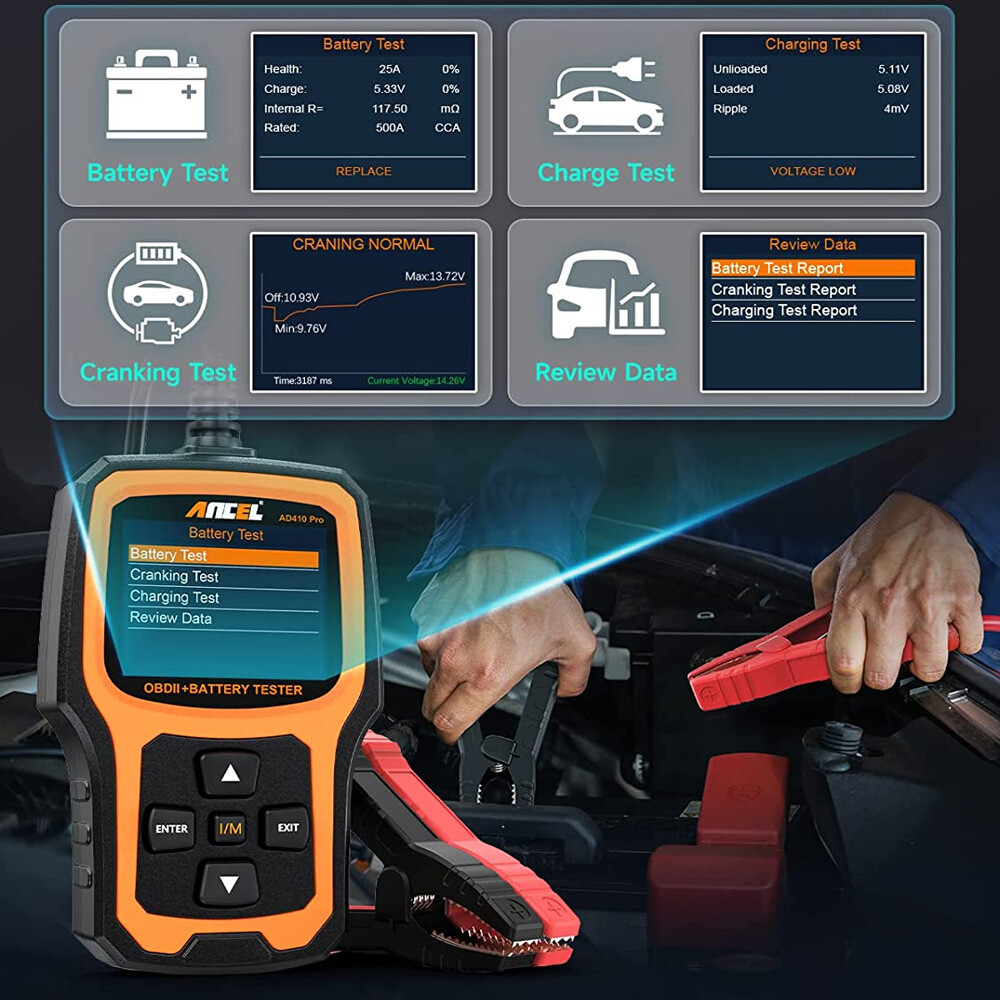 ANCEL AD410 PRO OBD2 Scanner Battery Test Check Engine Light Diagnostic Tool