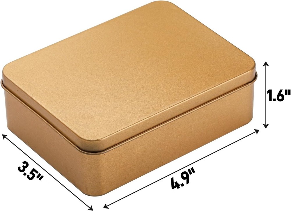Peohud 16 Pack Rectangular Tin Boxes with Lids, Empty Hinged Tins, Metal Gold