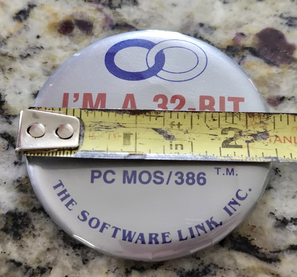 Vintage 2" PC MOS 386 32-bit operating Software Link button pin 1980s - Original