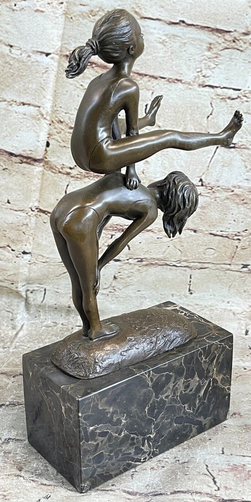 100% Solid Bronze Original Milo Book End Bookend Children Playing Sculpture Gift