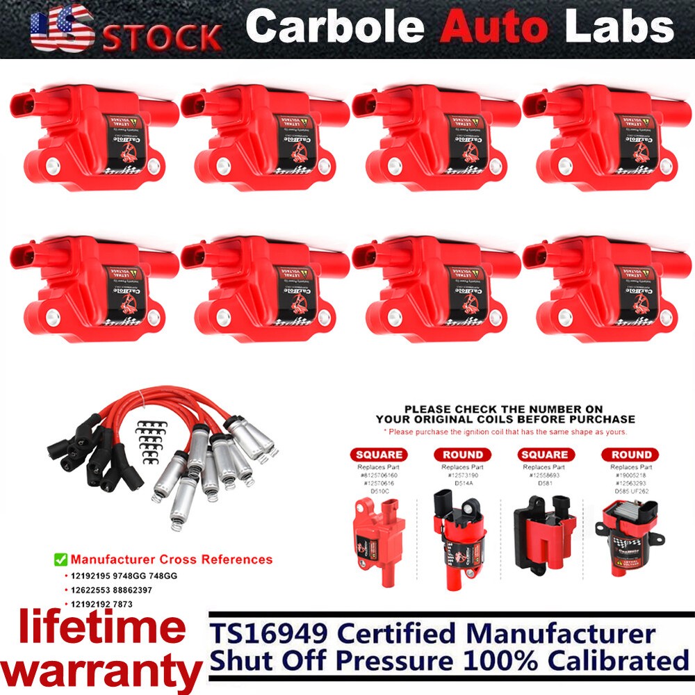 8Pc UCA413 Ignition Coils W/Spark Plug For Chevy Silverado 1500 Tahoe Camaro GMC