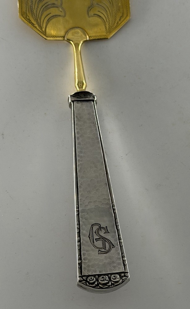Antique German 800 Solid Silver & Vermeil Cake Server, Hammered Finish