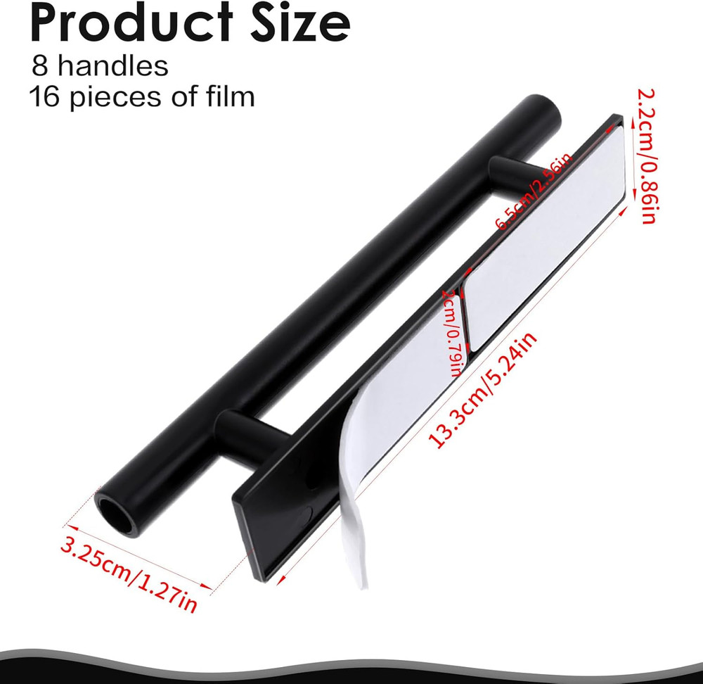 8 Pack Black Adhesive Cabinet Handles Self Stick Drawer Pulls ABS Plastic