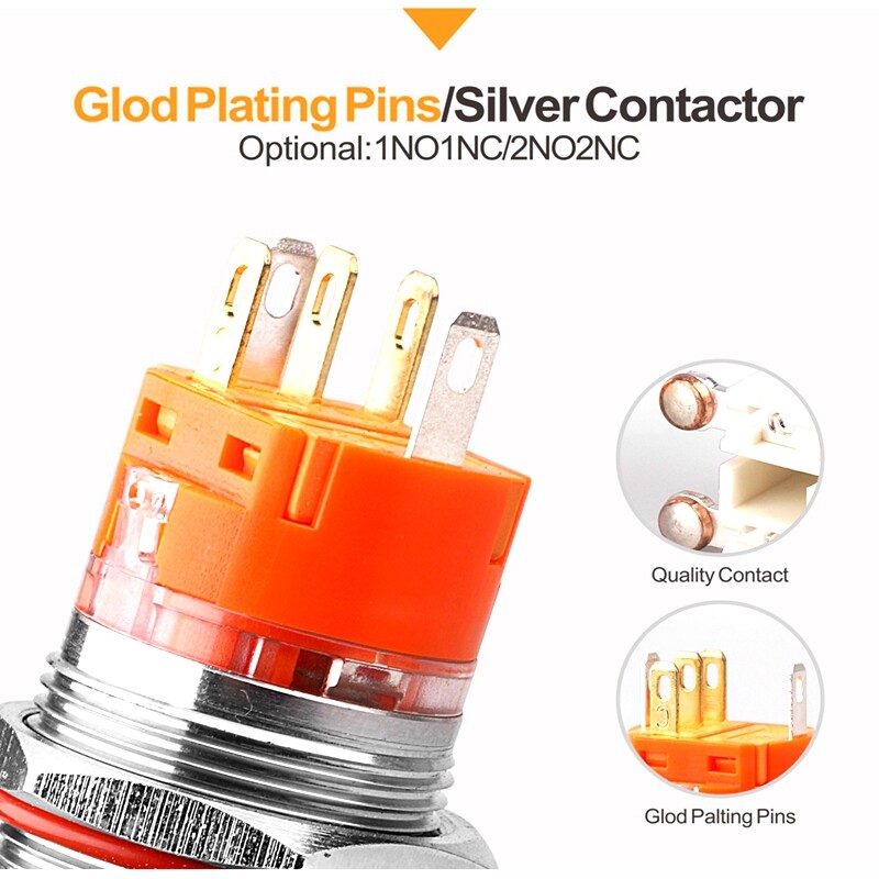 19mm Latching LED light 110V Red Blue Button Waterproof Metal Push Button Switch