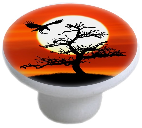 Silhouette Crimson Sunset Cabinet DRAWER Pull KNOB Ceramic