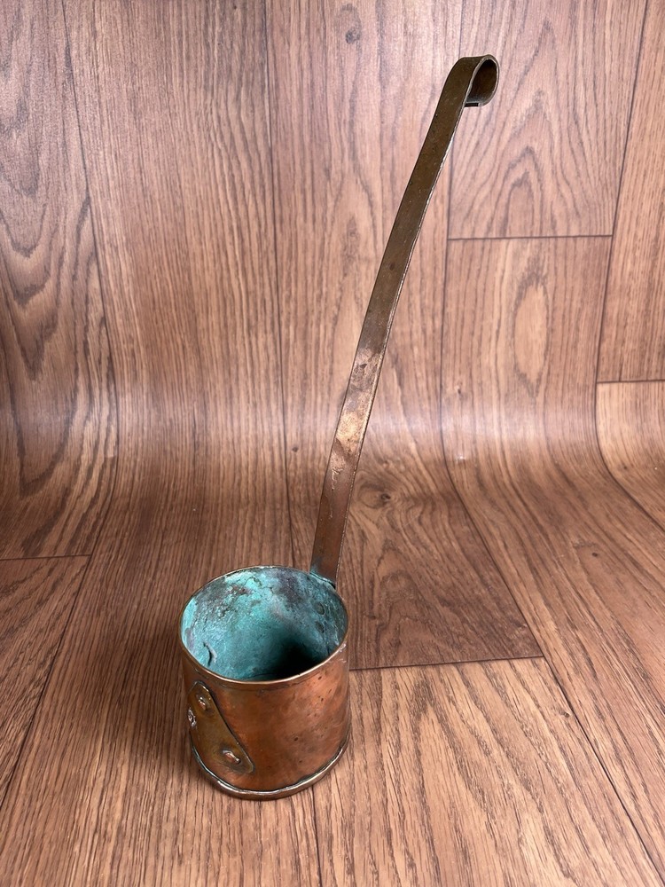 ANTIQUE HAND MADE COPPER LADLE MARKED 1880 RUSSIAN SCRIPT