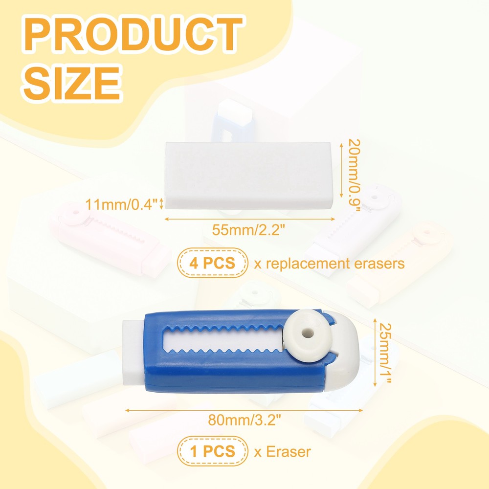 5 Pack Erasers, Pencil Erasers Large Eraser Push Pull Cute Soft, Blue White