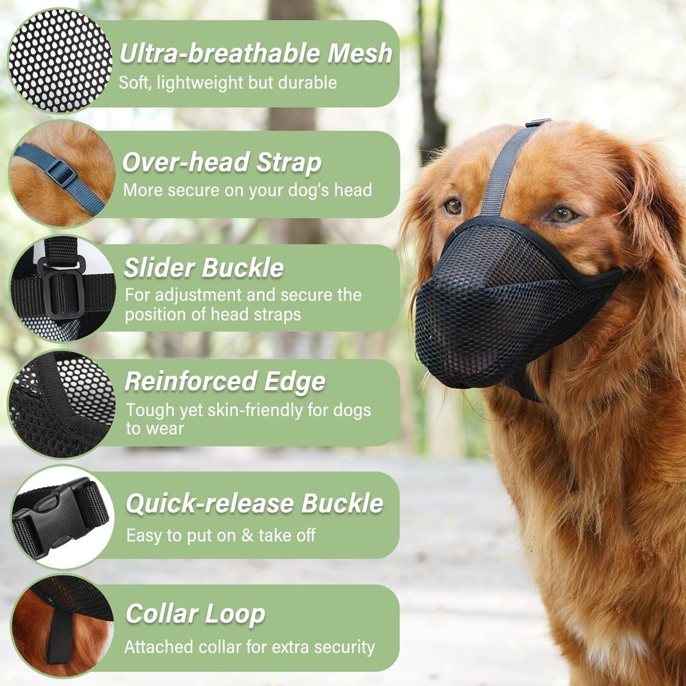 Dog Muzzle, Patented Soft Mesh Muzzle for Small Medium Large Dogs for Scaveng...