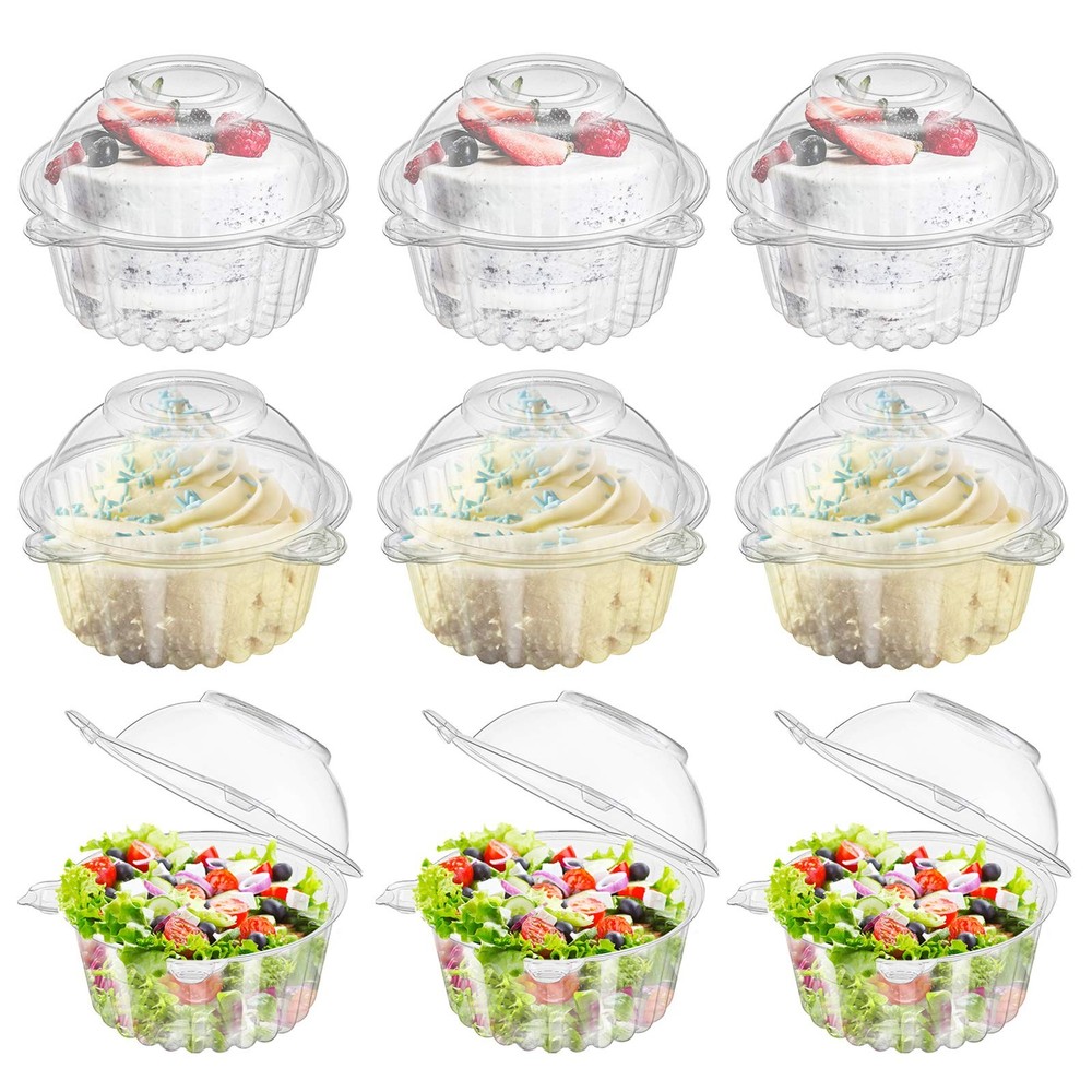 150 Pack Individual Cupcake Containers, Plastic Cupcake Holder with Lid, Sing...