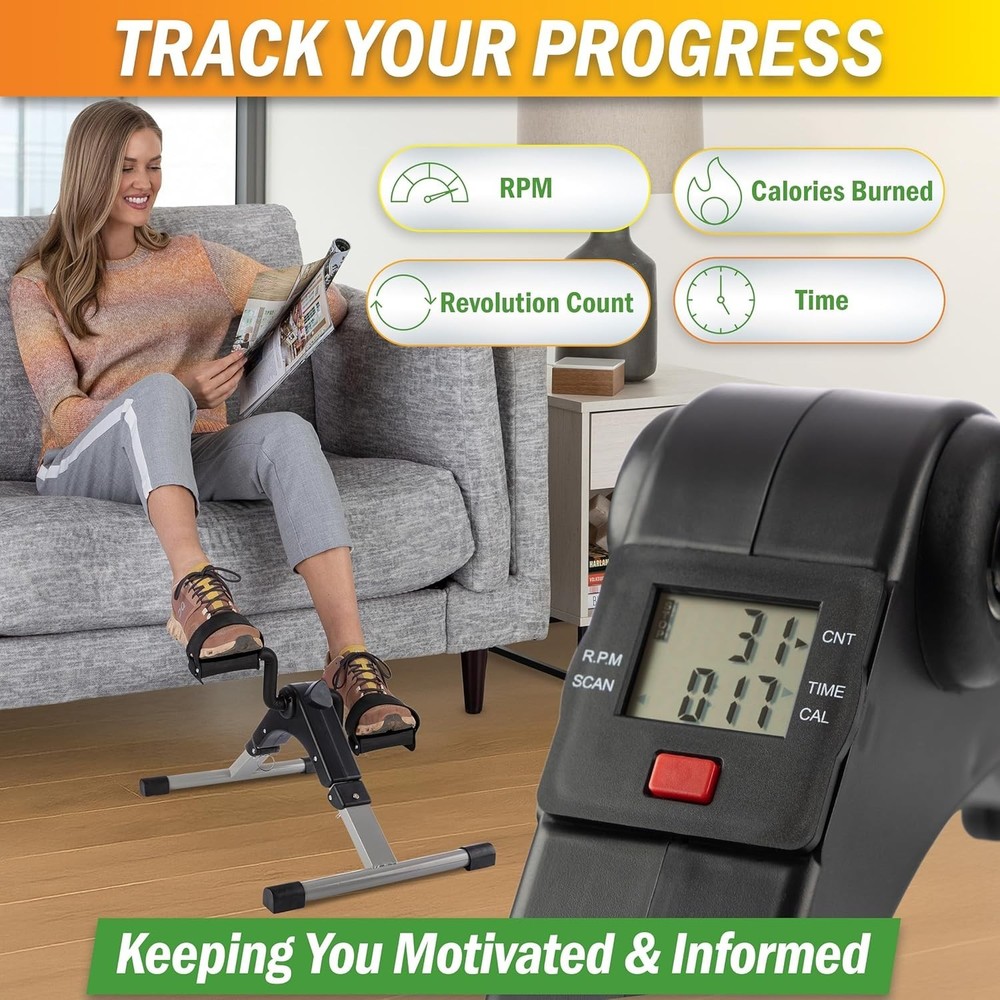 Wakeman Folding Pedal Exerciser - Calorie Tracker for Home, Office & Therapy Use
