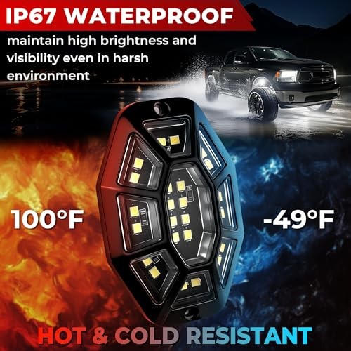 12 Pods 324 LED 9 Sides Pure White Rock Lights Kit with Switch Wiring Harness,